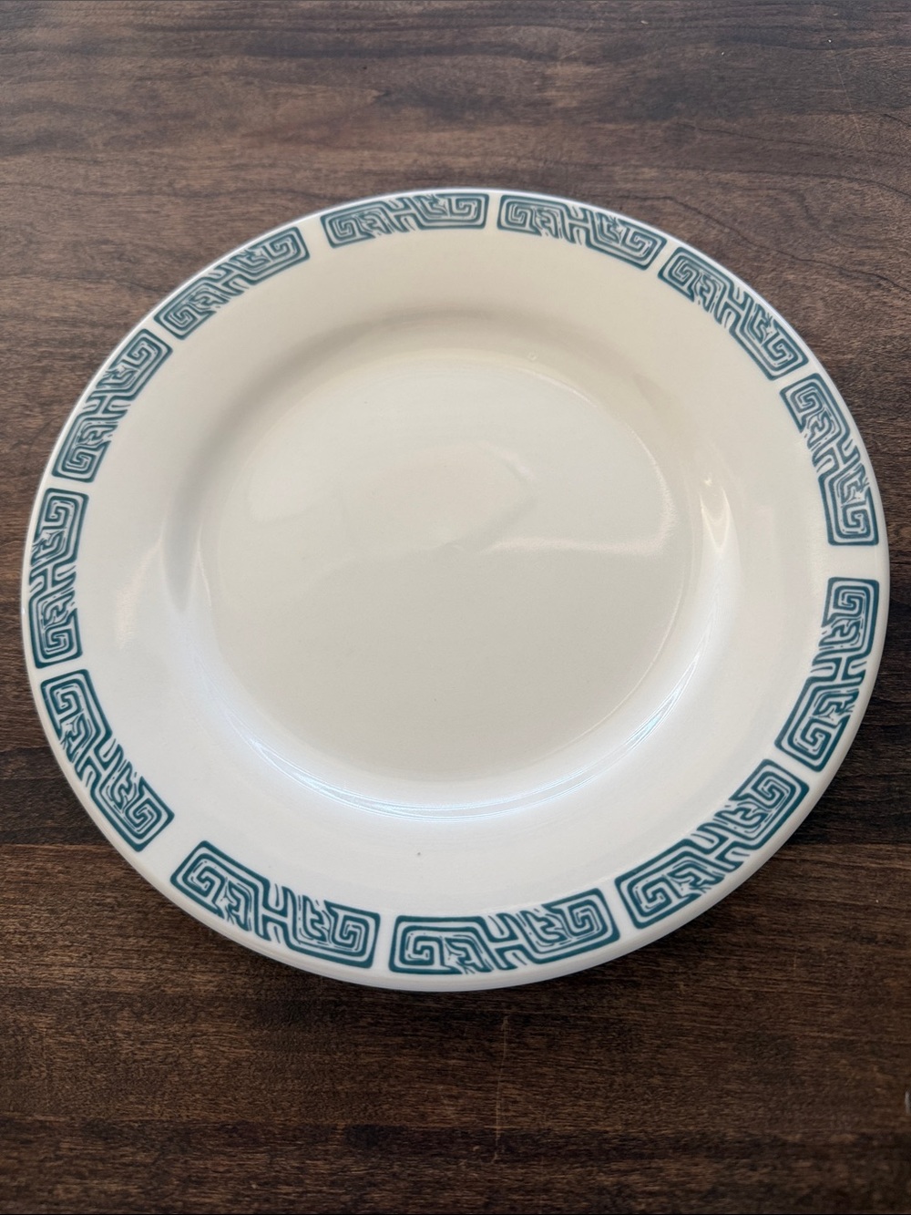 Cameo China White Ceramic Salad Plate with Blue Key Border